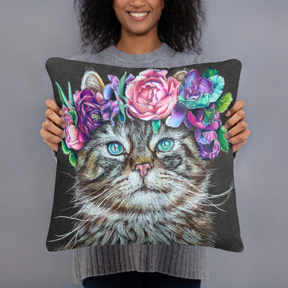 Flower Crown Cat Basic Pillow
